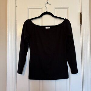 Reiss Off the Shoulder Boat Neck Shirt Black 3/4 Sleeve - XS